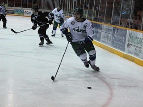 The Melfort Mustangs’ Jarrett Zentner breaks into the offensive zone during the during the Mustangs’ 5-3 win over the Battlefords North Stars on Wednesday, November 15 at the Northern Lights Palace.