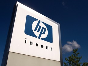 A HP Invent logo is pictured in front of Hewlett-Packard international offices in Meyrin near Geneva in this Aug. 4, 2009, file photo. REUTERS/DENIS BALIBOUSE