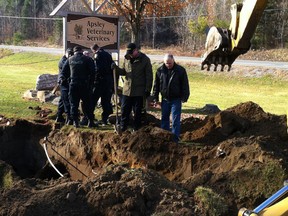 OPP officers are excavating a vacant lot south of Apsley, located north of Peterborough, Ont., on Tuesday, Nov. 20, 2012, as part of a renewed investigation into the disappearance of Francis Muriel Harris in 1972. (QMI Agency/GALEN EAGLE)