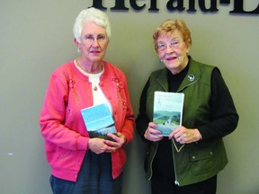 Local authors Donna Gamache and Wanda Ryder pictured with their books Return to the River and Other Stories and Sisters in Transit which they will be launching at the Portage and District Arts Centre on Dec. 8. (ROBIN DUDGEON/THE DAILY GRAPHIC/QMI AGENCY)