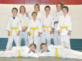 Nine of the Portage Judo Club’s competitors at this past weekend’s St. Boniface Open are shown during training at the PCU Centre.
Back row: Carter Friesen, Alex Joel, Kristin McCarthy, Hannah Friesen, Ty Funk, Natasha Burton, Ashley Jackson.
Front row: James McBurney-Cormier, Owen Friesen.
Missing: Keegan Tennant, Sam McBurney-Cormier, Pinto Town, Ryan Walker, Marshall Sandney, Makayla Timony, Jessica Brownell. (Dan Falloon/Portage Daily Graphic)
