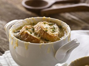 The rich broth of French onion soup is a perfect comfort food for a cold winter day.