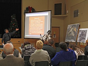 KARA WILSON, for The Expositor

Jerry Klievik of the Hardy Road Area Citizens Committee gives a presentation Wednesday night to an Ontario Municipal Board hearing at the civic centre auditorium.