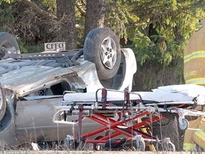 SCOTT WISHART  The Beacon Herald

Perth East firefighters along with Perth County EMS paramedics and Sebringville OPP were on the scene of a single-vehicle rollover near Road 102 on Line 37 past Shakespeare Wednesday afternoon. Air ambulance also was on scene. A lone female occupant was taken to hospital with undetermined injuries.