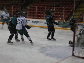 The Melfort Mustangs Brandon Formosa has a scoring chance against the La Ronge Ice Wolves during the Mustangs' 1-0 victory on Wednesday, November 21.