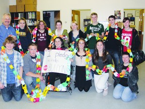 Bishop Smith Catholic High School’s Anti-Bullying Committee is kept busy throughout the year, helping students feel safe and comfortable. In the photo are, in the front row, starting from left, Michael Moreau, Mitchel Schroeder, Marissa Gaudette, Jessica Edmonds, Teagan Smith and Mary Kinnear. Standing in back are Peter Gleason, student services, Jessica Patriquin, Amber Ethier, Aundrea Mitchell, Denise Leblanc, Jacob Lapenskie, Colin Prentice and Jacinta Kinnear.
