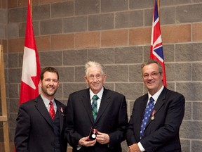 Hugh Finlay was one 14  residents from Frontenac and Lennox & Addington Counties to receive a Queen Elizabeth II Diamond Jubilee Medal, which were presented at the Strathcona Paper Centre in Napanee last Thursday. Lanark-Frontenac-Lennox & Addington MP Scott Reid and MPP Randy Hillier were on hand to present the medals.
