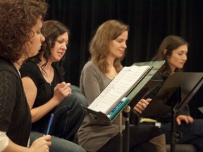 Laura Caswell, left to right, Alison MacDonald, Cyndi Carleton and Tracy Michaildis rehearse songs for the coming musical Winter Wonderettes. The musical is the first Kingston-based professional musical to play on the main stage at the Grand Theatre in more than a decade. It is a co-production between the Grand Theatre and Theatre Kingston. (Tiffany McEwen/For the Whig Standard)