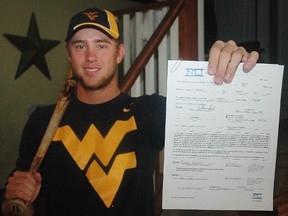 St. Thomas resident Byron Reichstein with a letter of intent to play Division 1 baseball as a Mountaineer at West Virginia University next fall.