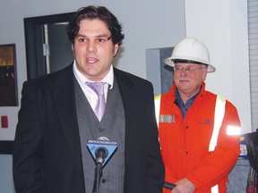 On Thursday, the first in a series of videos which are part of an online and social media campaign designed to promote downtown Pembroke debuted at Bogie’s Bar, upstairs at the Pembroke Memorial Centre. Here, Matt Lemay, who produced the video under his company Matt Lemay Productions, speaks while Mayor Ed Jacyno, appearing as Ed the Builder, stands behind him.