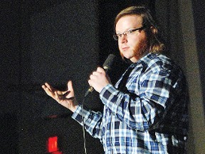 Jeremy Furlong, a comedian from Calgary, delivered some surprising twists from a big man in comedy Nov. 16 during the Puck 'n' Funny fundraiser for the Vulcan Minor Hockey Association held at the Cultural-Recreational Centre. About $2,000 was raised for minor hockey. 
Simon Ducatel/Vulcan Advocate