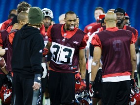 Calgary Stampeders players take part in practice drills at the Rogers Centre on Friday in advance of Sunday's 100th Grey Cup. (ERNEST DOROSZUK/TORONTO SUN)