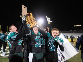 Austin O'Brien Crusaders beat the Catholic Central Cougars 44-3 Friday at Foote Field to repeat as provincial high school football Tier 2 champions. (Trevor Robb, QMI Agency)
