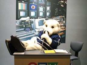 Toronto Maple Leaf mascot Carlton the Bear hams it up during a recent stop at Hockey Heritage North.
