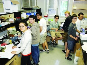 The group of students who formed International Genetically Engineered Machine Team at Queen’s University work in their laboratory located in the Queen’s University Biosciences complex.     Rob Mooy, Kingston This Week