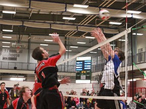 Hilltop Chargers player Dylan Skiffington returns a volley in a game against Queen Elizabeth High School. Hilltop High School hosted the ASAA 3A Boys Volleyball Provincial Championships at the Allan & Jean Millar Centre over the weekend. More photos on page B5.
Carla Howell | Whitecourt Star