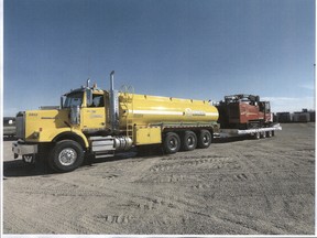 RCMP are looking to track down the person(s) responsible for the theft of the yellow water truck pictured above. (Supplied)
