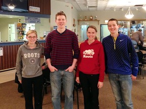 Joey's Only Mixed Bonspiel champion rink including Connor Lawes, Robin Beaudry, Owen Sheppard and Carolyn Graham