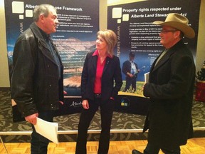 Diana McQueen, Minister of Environment and Sustainable Resource Development chats during the Nov. 20 Airdrie stop of a 20-community tour seeking feedback on the draft South Saskatchewan Regional Plan.
SUBMITTED PHOTO