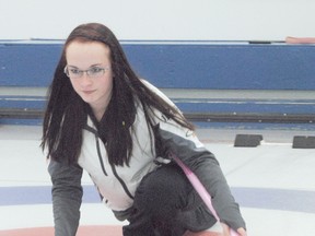 Logan Clow/R-G
Itís been a busy year for local teen Carley Wolfe. Earlier in 2012, Wolfe won gold at the Alberta Winter Games and travelled to Whitehorse, representing Team Alberta North in the Arctic Games. Pictured, Wolfe practices here sliding at the Peace River Curling Club on Nov. 22 when the Record-Gazette caught up with her.