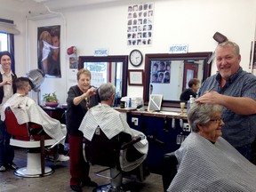 Cutline: Three generations of barbers are shown here: Matt, June and Dan Clark at Trenton Barber and Beauty.
Submitted photo.