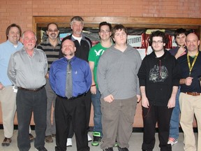 Back (l-r): McEwen Gillespie, Joe Lawerence, Don MacRobert, Ryan Dubeault and Liam Jones; front (l-r): Glenn Carney, Kevin McRae, Ben Cookson, Nikki Pronovost and Marc Farmer all participated in Movember at ESCHS.