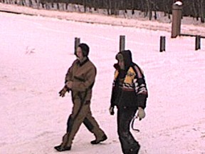 Surveillance footage of two Persons of Interest to the RCMP in regards to a ongoing vehicle arson case.