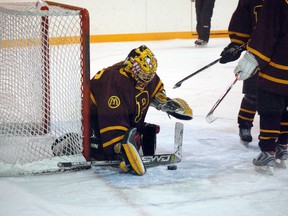 Saints goaltender Shay Perry went on to stop 32 of 33 shots in PCI's win over the Kelvin Clippers on Thursday evening at the BDO Centre for the Community.  (File photo)