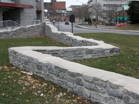 The original wall of Fort Frontenac which runs along Place d'Armes by the K-Rock Centre.