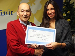 After a long and heart-warming journey that has spanned months and touched countless members of the community, Canadian Cancer Society (CCS) volunteer driver Dosithé Robichaud accepted a $15,505 cheque from Maria McInnis from her Wheels for Hope fundraising effort. In order to raise money for the CCS' transportation fund, McInnis biked from the Timmins and District Hospital to the Sudbury Regional Hospital in September. What followed was an unexpected outpouring of support from every pocket of the city and beyond.