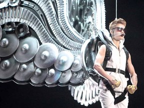 DAVE ABEL QMI Agency
Justin Bieber performs at the Rogers Centre in Toronto Saturday.