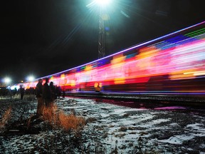 The Canadian Pacific Holiday Train travels through Greater Sudbury at the VIA train station, Elgin St in this 2012 file photo. The trains stops at 150 communities raising money and food for local food banks.  GINO DONATO/THE SUDBURY STAR/QMI AGENCY