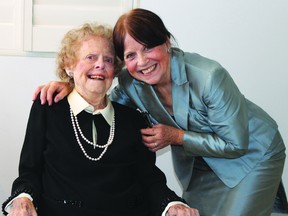 Although Doris Vernon officially turns 100 on Dec. 5, she celebrated her 100th birthday with friends and family at her home in Madison Manor  a couple of days early on Sunday. Pictured right is Vernon’s Daughter, Dianne Vallee during the birthday celebrations.