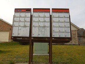 Large community mailboxes are common in neighbourhoods like the one pictured here in Dorchester, Ont. MIKE HENSEN/The London Free Press/QMI AGENCY