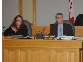 Finance and Administration Committee chairwoman Lori Baldwin-Sands and St. Thomas CAO Wendell Graves oversee the city's 2013 Part 1 Capital Budget deliberations Monday evening. (Nick Lypaczewski, Times-Journal)