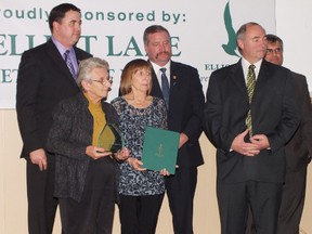 Doris Briffett, widow of Malcolm ‘Red’ Briffett for whom the Red Briffett Award for Community Involvement was named, presented the award to Pauline and Pierre Vaillancourt owners of Elliot Lake Foodland. They were joined by Mike Tasse - chamber vice-president, Algoma-Manitoulin MPP Michael Mantha and Todd Stencill - chamber general manager.