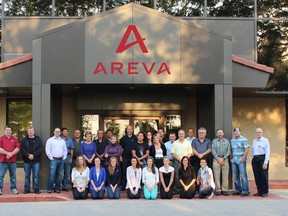 The staff of the new Areva Canada complex north of Kincardine on Highway 21 posed for a photo in the fall of 2012, after taking over occupancy. The 30,000-square-foot facility employs about 120 employees and was formerly occupied by Canadian/Bruce Agra.  (AREVA CANADA/SUBMITTED)