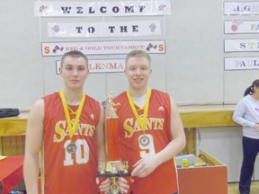 The Record-Gazette recently caught up with GRPC Wolves basketball player  Collin Johnson (left). Pictured is Johnson and his best friend Cameron Hansen (right). Johnson says Hansen is the one who talked him into playing basketball in Grade 7.