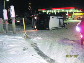 An SUV lies on its side after a single-vehicle collision in the Fort on Nov. 30. RCMP have released the driver was impaired.
Photo Courtesy Fort Saskatchewan RCMP