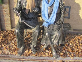 Someone is making sure everyone is comfortable at Extendicare Mayerthorpe. The facility’s sculpture of an elderly couple, photographed on Wednesday, Dec. 5,  has been provided with appropriate garb for the season.