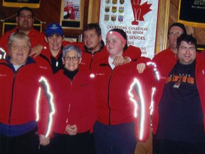 St. Thomas Special Olympics curlers. 
Front Row: Heather Calvert, left, coach Nancy McLeish, Ella Luciani , Blair Lyons. 
Back Row: Michael Hutchingame, Jannette Popp, Shane Northey , David Rowe, coach Wayne Kelly.
(Contributed)