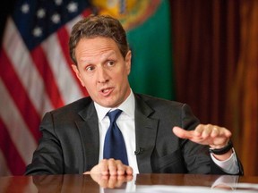 U.S. Treasury Secretary Tim Geithner gestures, on November 30, 2012. (REUTERS/Chris Usher/CBS News/Handout)