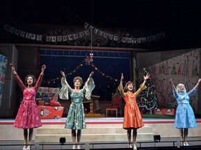 The Winter Wonderettes, from left, Cyndi Carleton, Laura Caswell, Tracy Michailidis and Alison MacDonald, use songs from the 1960s to present a bright and cheerful story that reminds audiences that not every
Christmas is perfect. (Photo courtesy of Tim Fort)