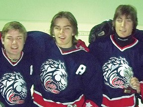 The Cornwall major midget Colts, who are holding an Agape Centre food drive on Sunday night at the Benson Centre, won silver at the Can-Am tournament in Pierrefonds, Que. Pictured are skills competition entrants, including the relay race winners (from left to right) Maxime Paquette, Brian Landry, Alex Primeau and Dan Pilon. At right is Colin Mcdonald, second-place finisher in the shootout.