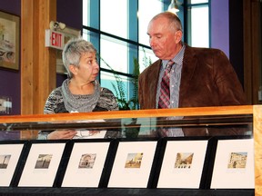 Local artist Alana Pierini walks Timmins Mayor Tom Laughren through her unique exhibit being held at the Timmins Library. The exhibit is a homage to Pierini’s love for Venice, Italy. It features series of Polaroids hand painted to express the vivid and unique nature of the Queen of the Adriatic.