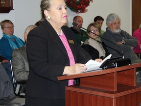 Habitat for Humanity National Capital Region chief executive officer Donna Hicks briefs town councillors on the merits of the non-government organization expanding to Renfrew County.