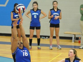 The 4th Annual Early Bird Senior and Junior Girls' Volleyball Tournament brought out some of the best teams from across the region including Sudbury for two days of non-stop action. Games were played at both Timmins High & Vocational School and École secondaire catholique Thériault Friday and Saturday. TH&VS junior Blues captain Chiara Pizzale stretches out to get a piece of the ball late in the championship game on Saturday.