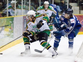 Terriers forward Riley Hay during a Dec. 8 meeting with the Steinbach Pistons.  (Svjetlana Mlinarevic/Portage Daily Graphic/QMI AGENCY FILES)