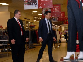 Grande Prairie Sears general manager Mike Matysiak (left) and Sears Canada CEO Calvin McDonald discuss plans for the store’s upcoming refresh in January 2013. (Patrick Callan/Daily Herald-Tribune)