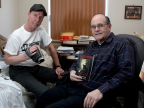 Documentary film producer Brian Judge, left, and former convict Jim Cavanagh at Cavanagh’s apartment. (Ian MacAlpine The Whig-Standard)
